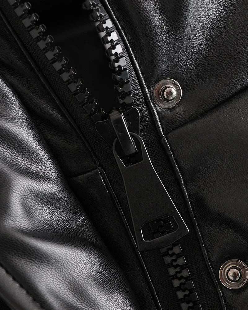 Jaqueta Lazarelle de Couro com Modelagem Puff e Algodão