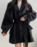 Sobretudo Lazarelle de Lã com Mangas Longas Bufantes