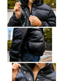 Jaqueta Lazarelle de Couro com Modelagem Puff e Algodão