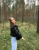 Jaqueta Lazarelle de Couro com Modelagem Puff e Algodão