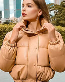 Jaqueta Lazarelle de Couro com Modelagem Puff e Algodão