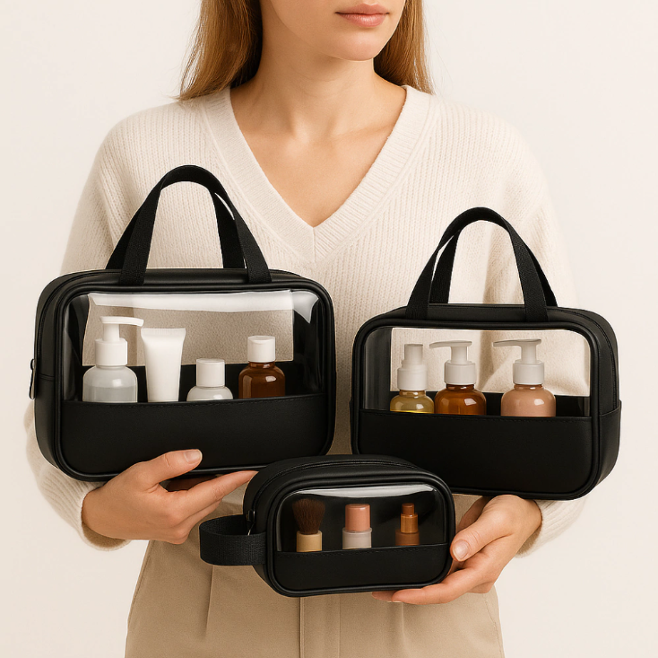 [BRINDE] Kit 3 Necessaires Femininas Transparentes