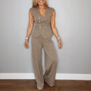 Conjunto Elisanne™ Alfaitaria Moderna com Corte Envolvente e Calça Pantalona / / Minimalismo Chic e Conforto Refinado!