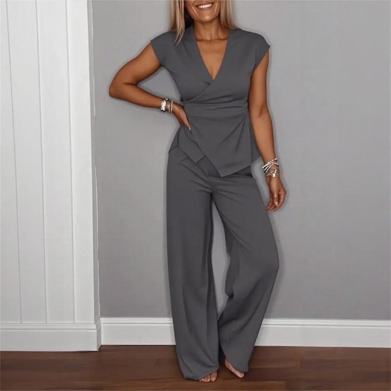 Conjunto Elisanne™ Alfaitaria Moderna com Corte Envolvente e Calça Pantalona / / Minimalismo Chic e Conforto Refinado!