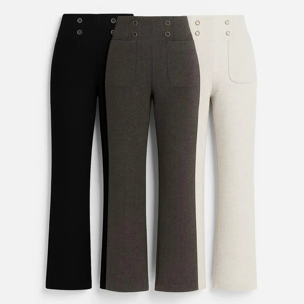 [Leve 3, Pague Só 2] Calça Solena Feminina em Algodão, Poliéster e Viscose de Cintura Alta com Botões Frontais